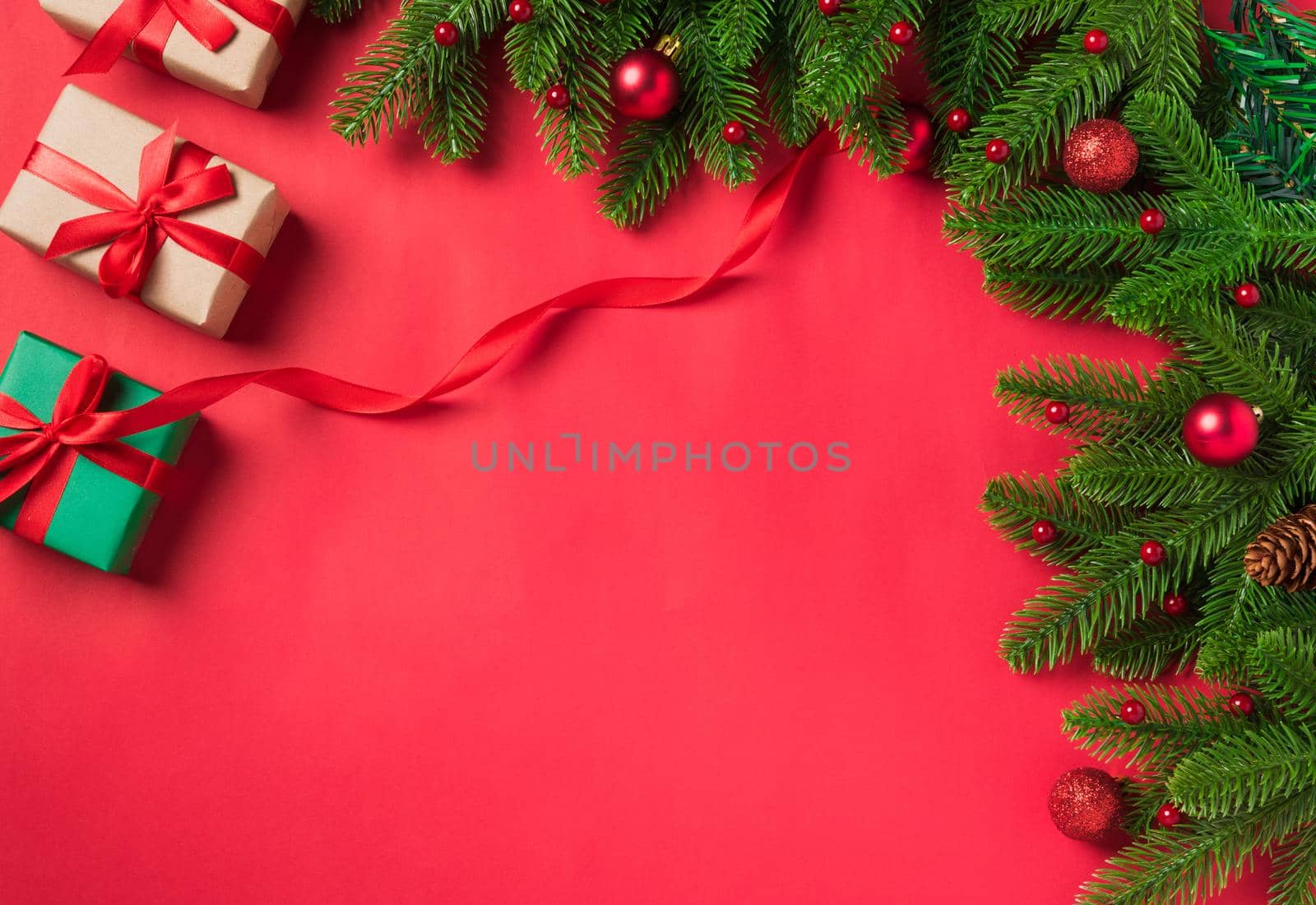 Christmas holiday background with gift box decorations composition by Sorapop