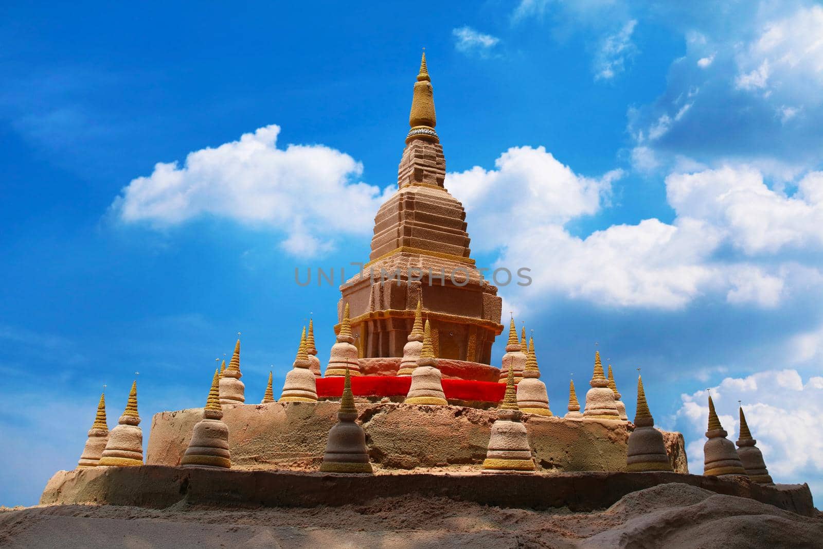 Big and little sand pagoda was carefully built, and beautifully decorated Songkran festival