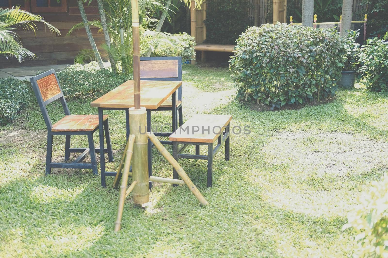 wooden chair seat in garden park