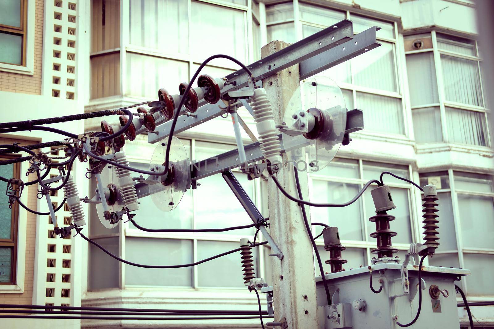 electricity supply pole and electric transformers.