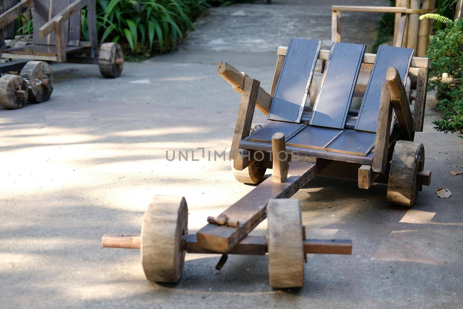 wooden cart toy car for kids. traditional wagon in northern Thailand