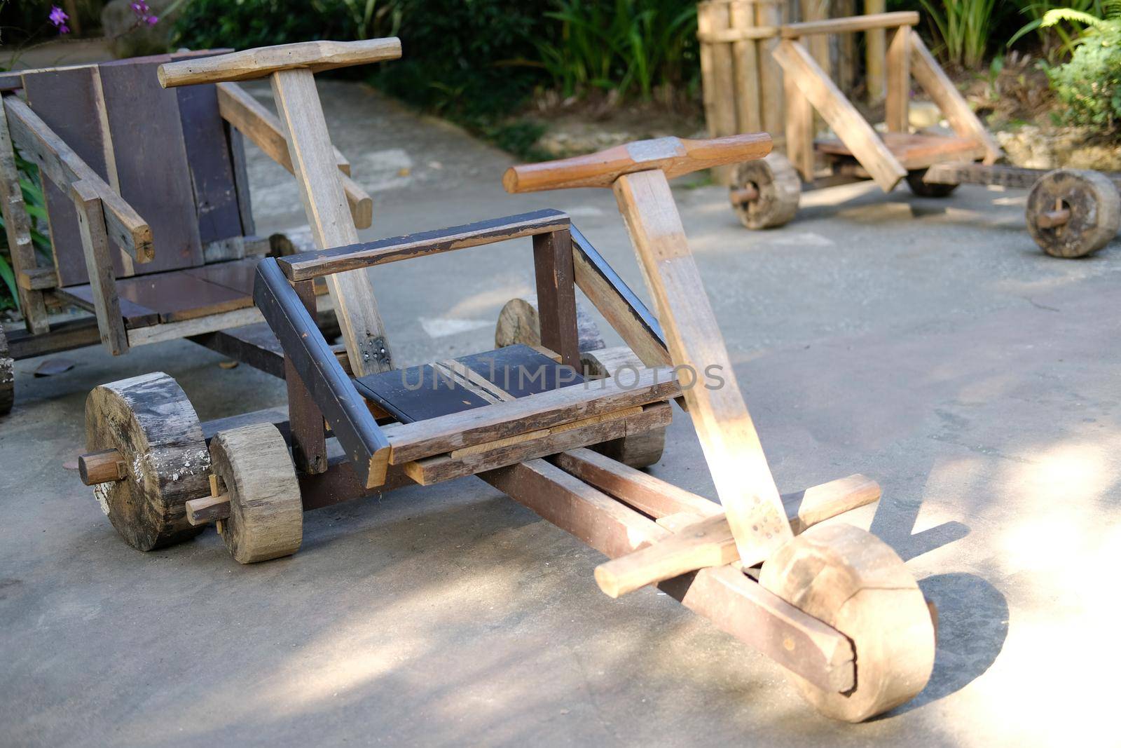 wooden cart toy car for kids. traditional wagon in northern Thailand
