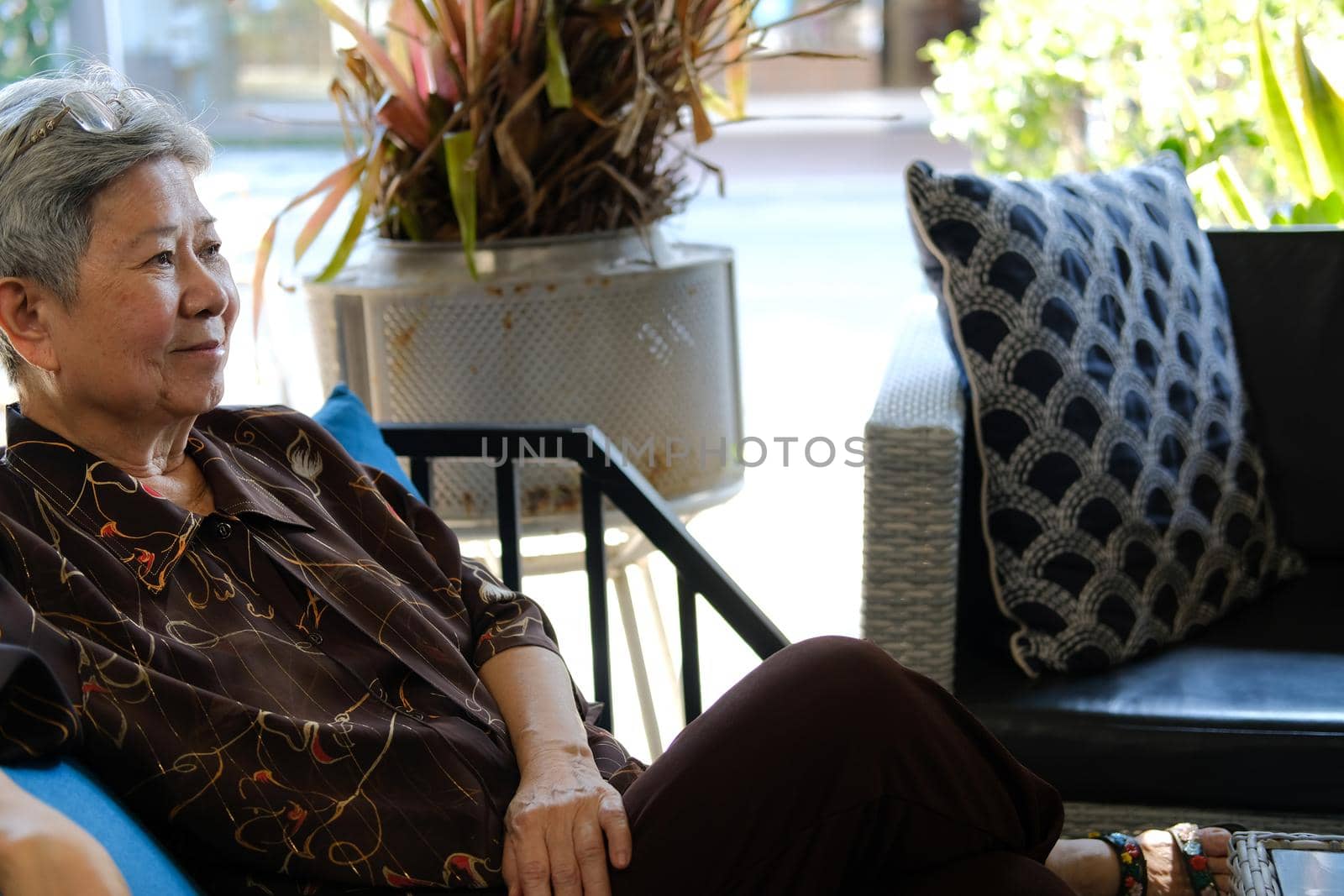 asian old elder woman elderly relaxing resting at home. senior leisure lifestyle