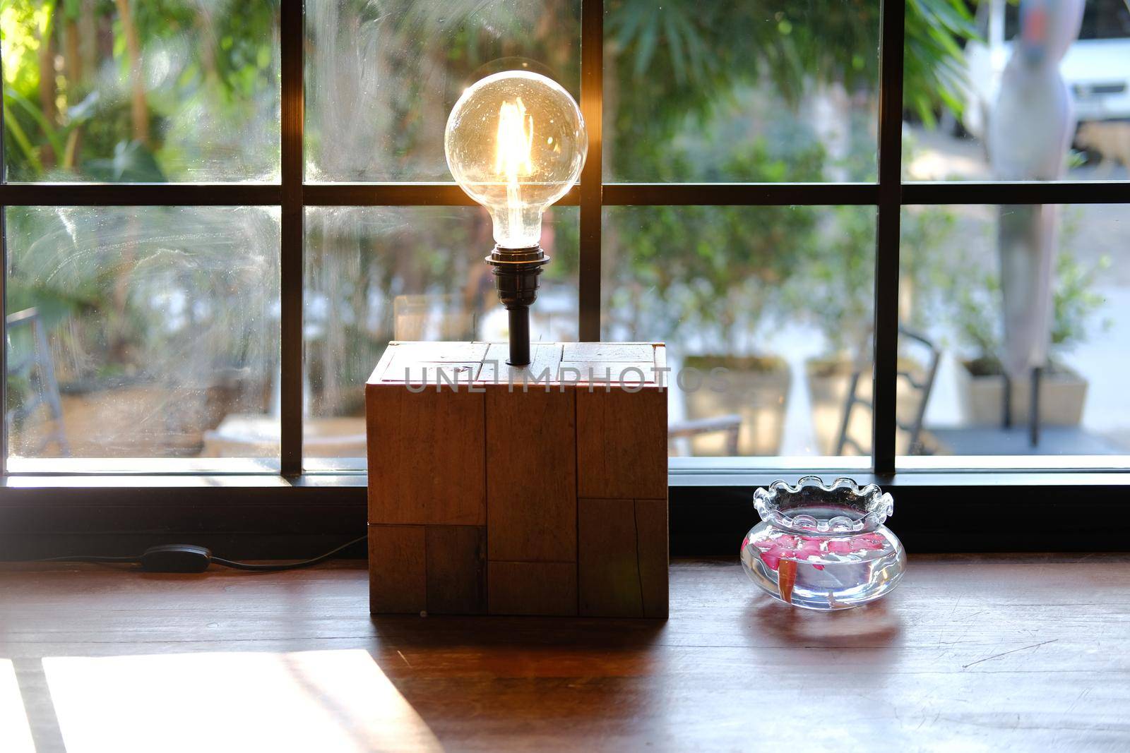 light bulb wood box decorating in living room at home