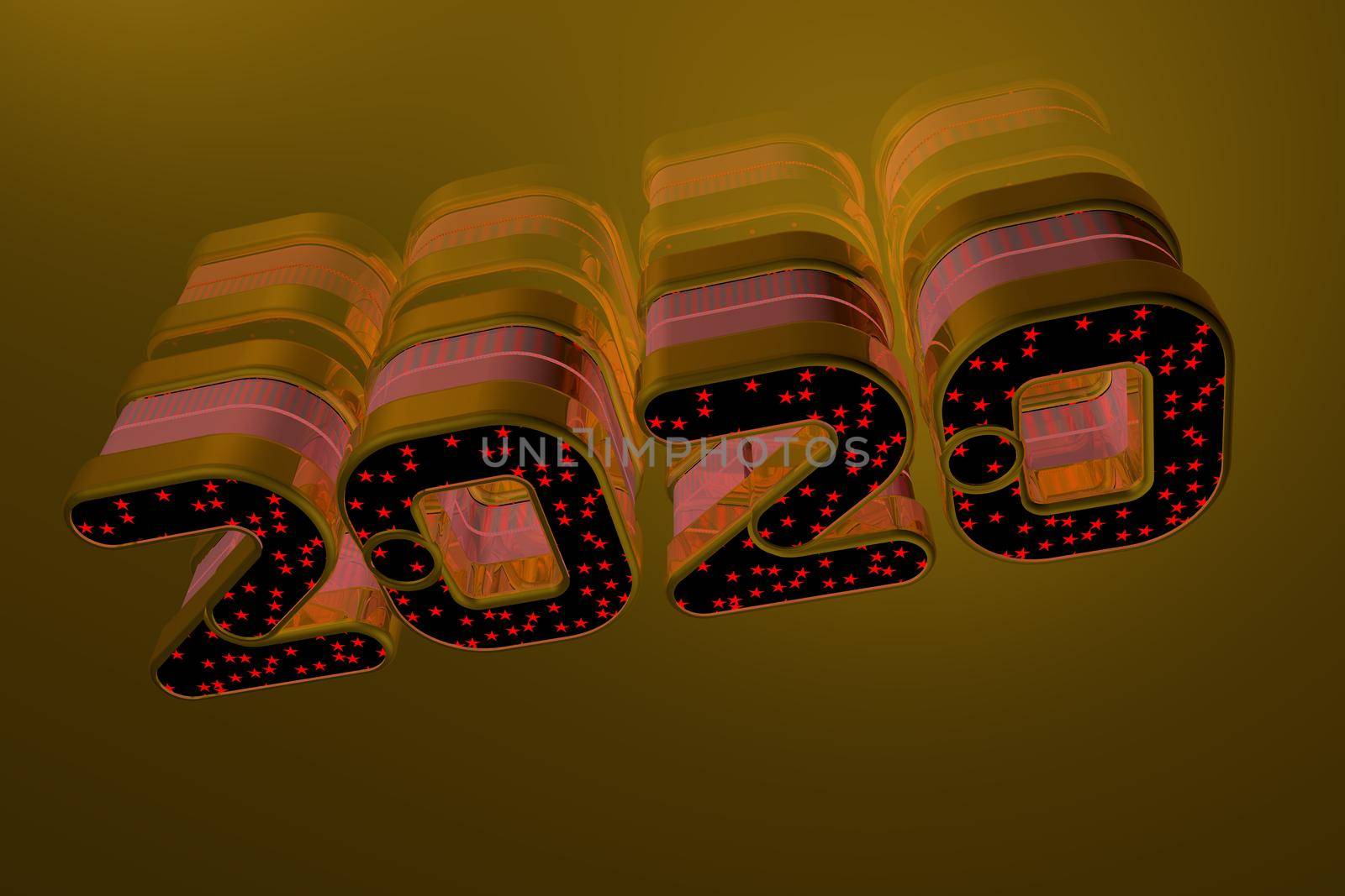 2020 typography on a golden background. The year 2020 greeting card with a golden decorative colorful design.