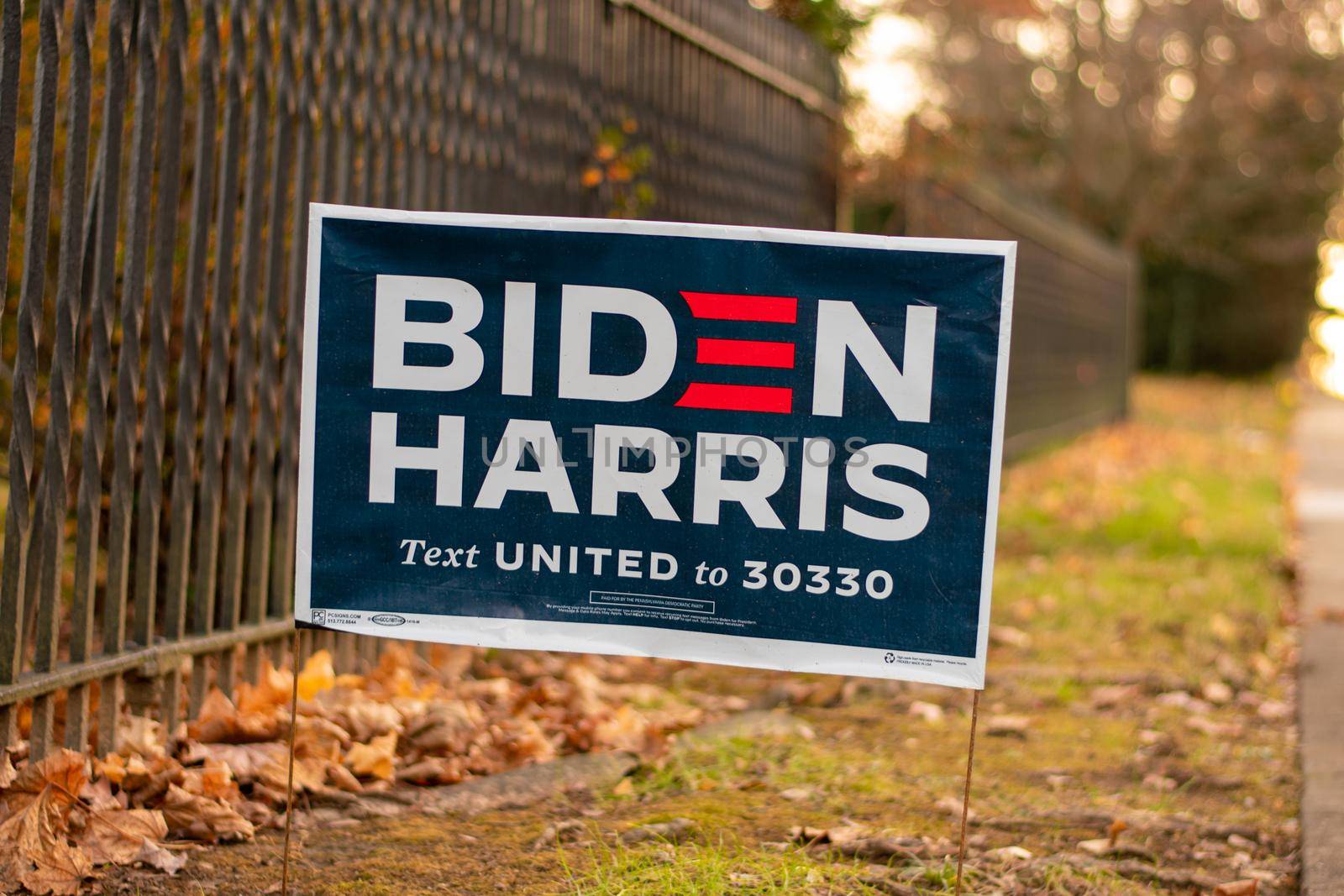 December 5, 2020 - Elkins Park, Pennsylvania: A Biden Harris Campaign Sign on a Suburban Street by bju12290