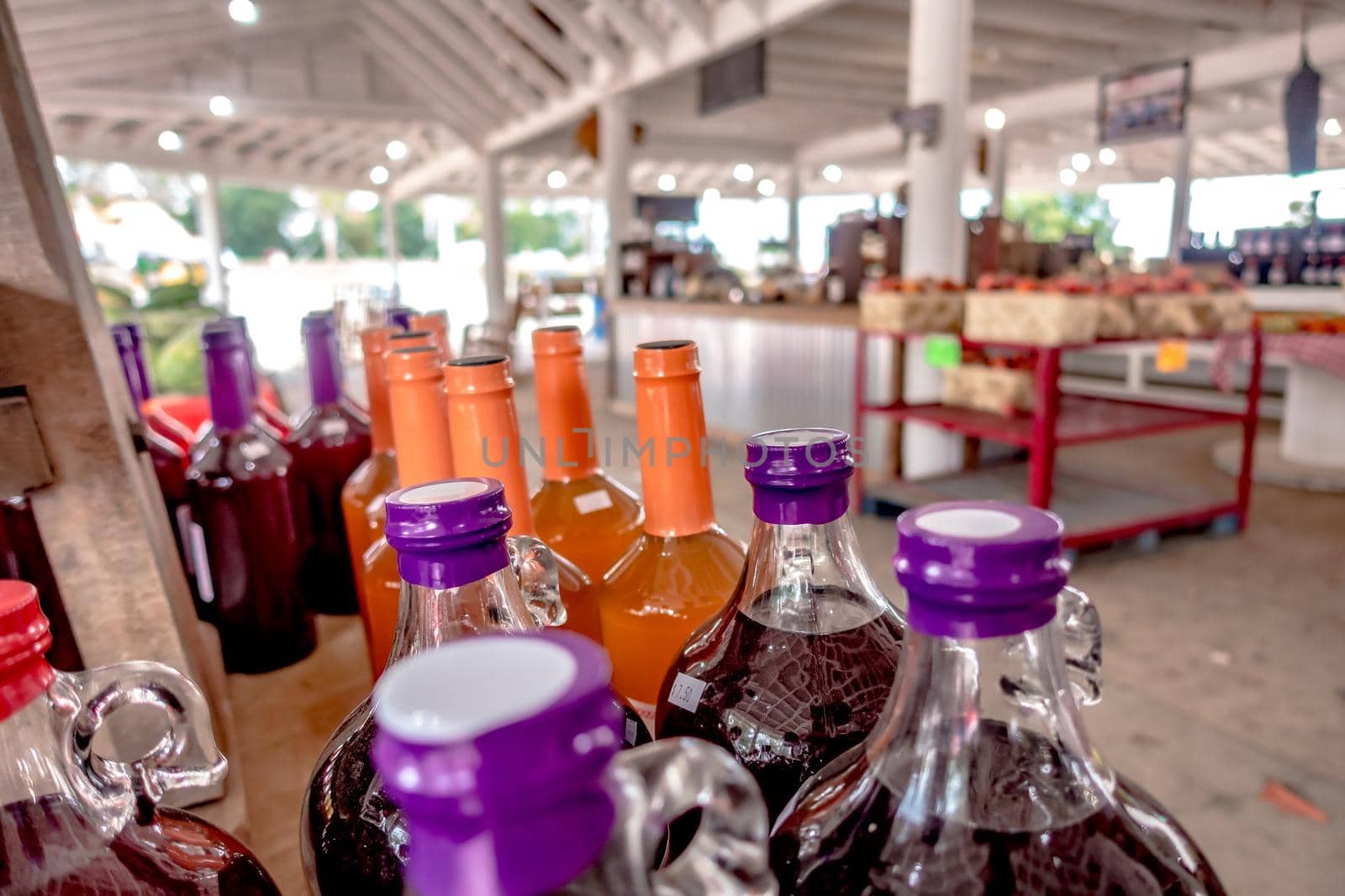 bottled drinks at the farm stand for sale