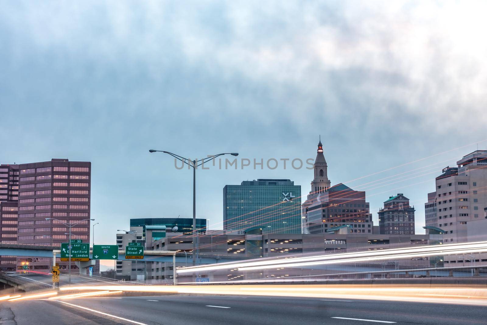 hartford connecticut commute at sunset long exposure