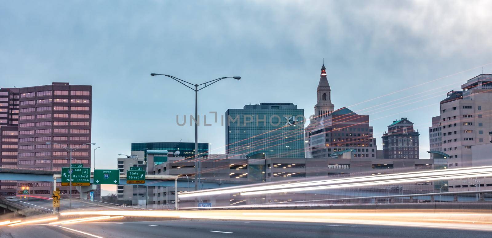 hartford connecticut commute at sunset long exposure