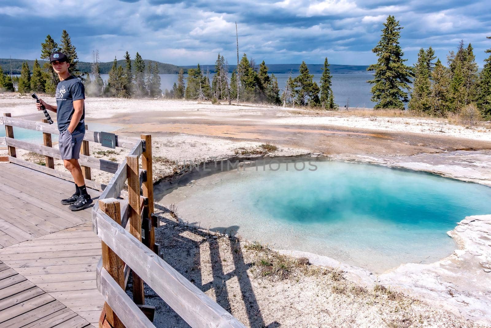 Hot thermal spring Abyss Pool in Yellowstone National Park, West Thumb Geyser Basin area, Wyoming, USA by digidreamgrafix