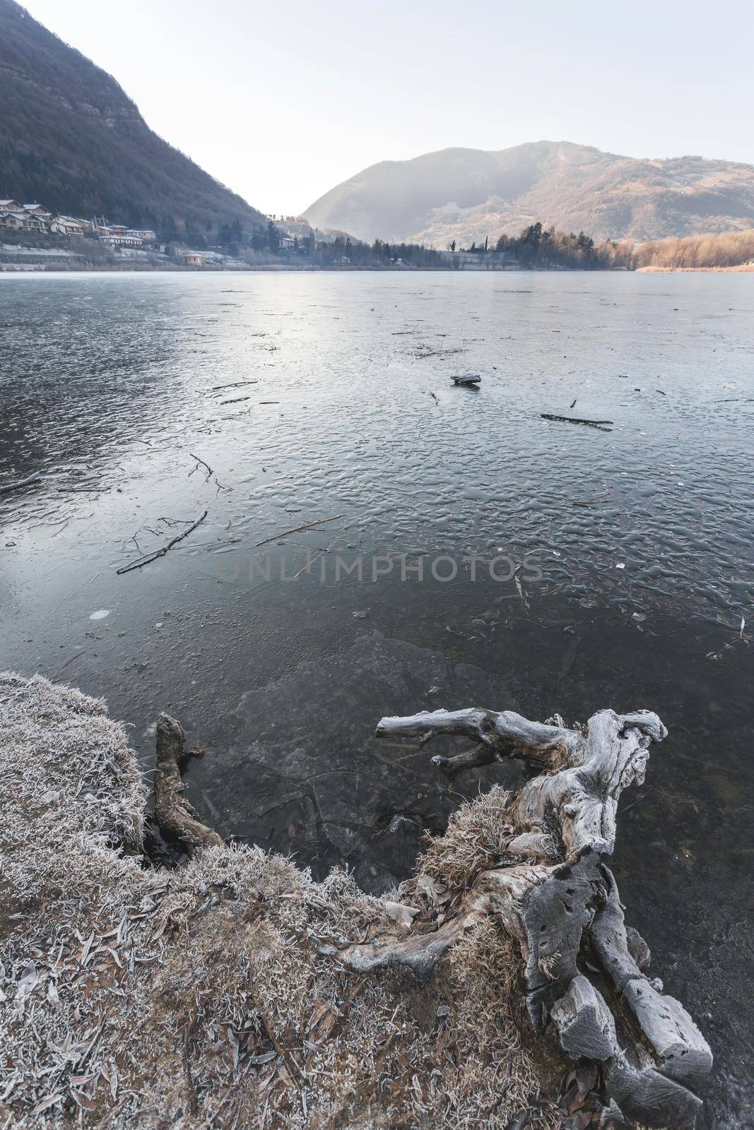 Endine lake completely frozen. Endine Gaiano (BG) ITALY - January 22, 2019.