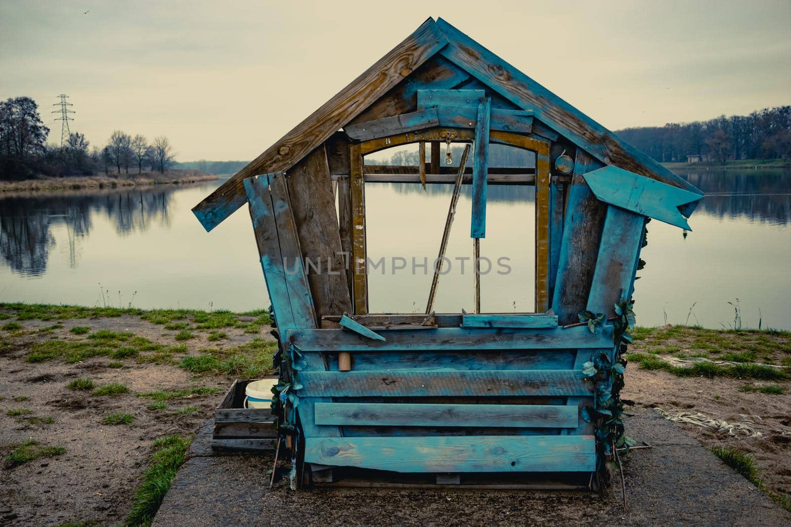 Weathered old beach bar after a season in Wroclaw, Poland