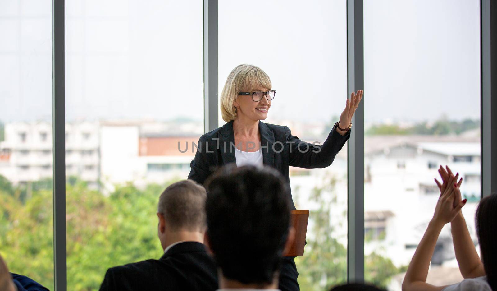 Group of people in Business corporate Event training seminar, the congratulation success of the organization. The conferences event or training education. Business workplace management and development performance.