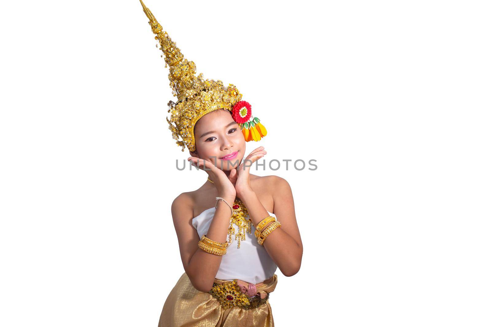 Thai traditional dress. Young kid Actors performs Thai ancient dancing Art of Thai classical dance in Thailand by chuanchai