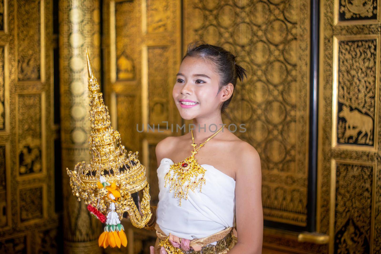 Thai traditional dress. Young kid Actors performs Thai ancient dancing Art of Thai classical dance in Thailand