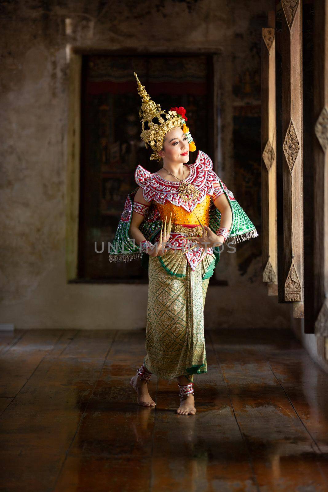 Thai traditional dress. Actors performs Thai ancient dancing Art of Thai classical dance in Thailand by chuanchai