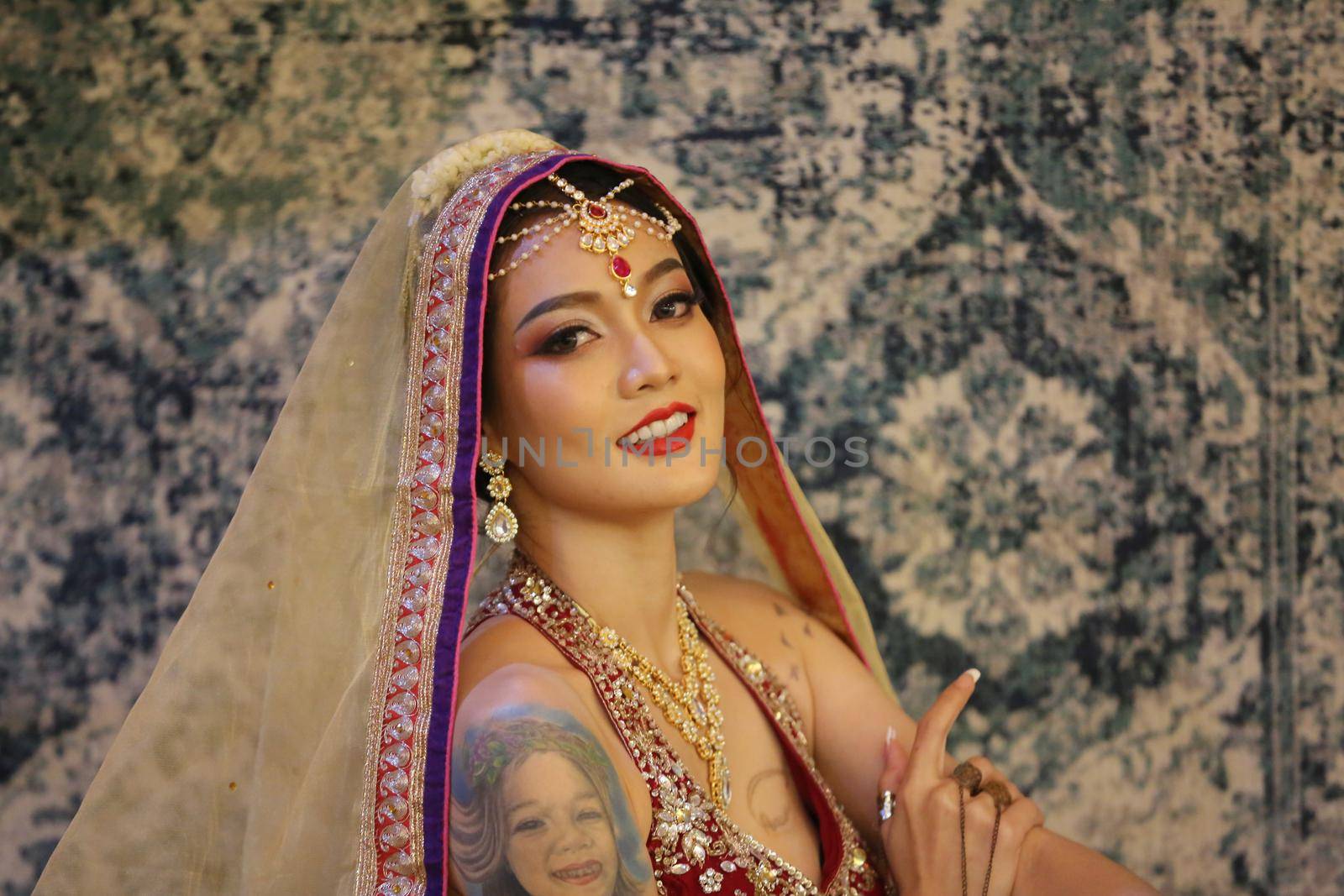 beautiful women sari costume portrait.