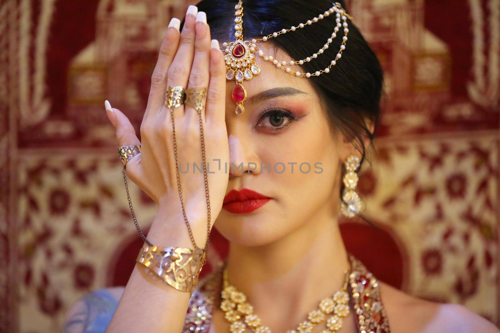 beautiful women sari costume portrait.