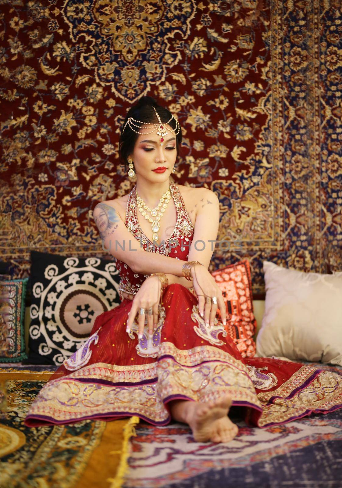 beautiful women sari costume portrait.