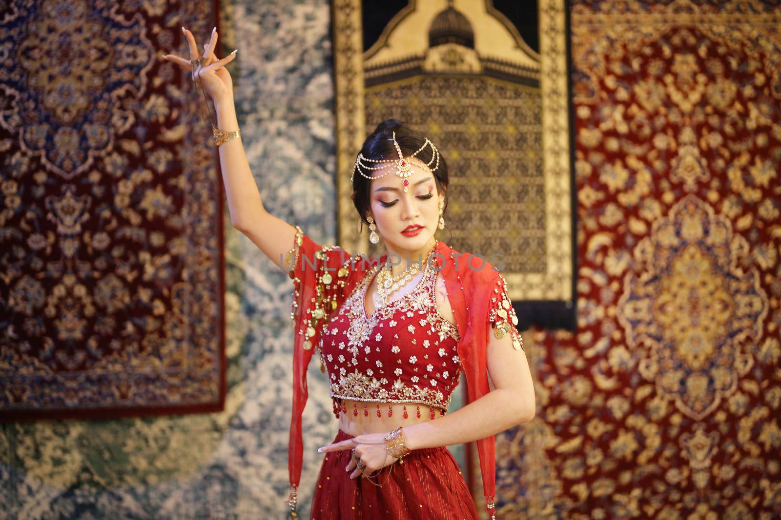 beautiful women sari costume portrait.