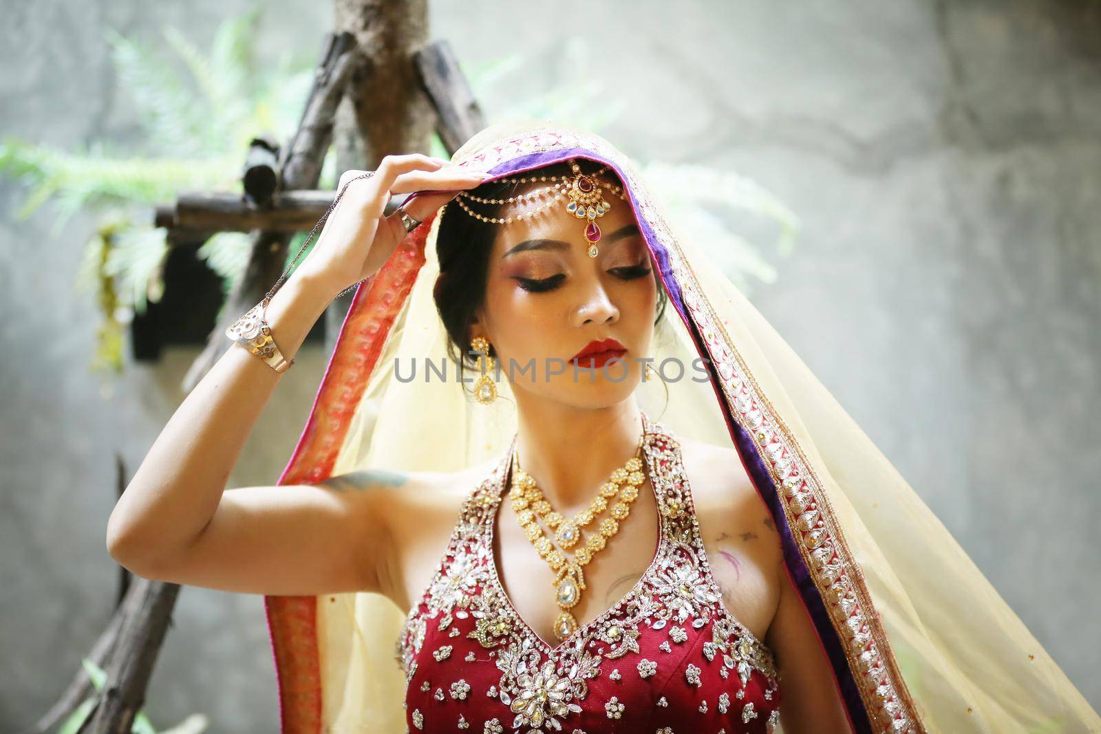 beautiful women sari costume portrait.