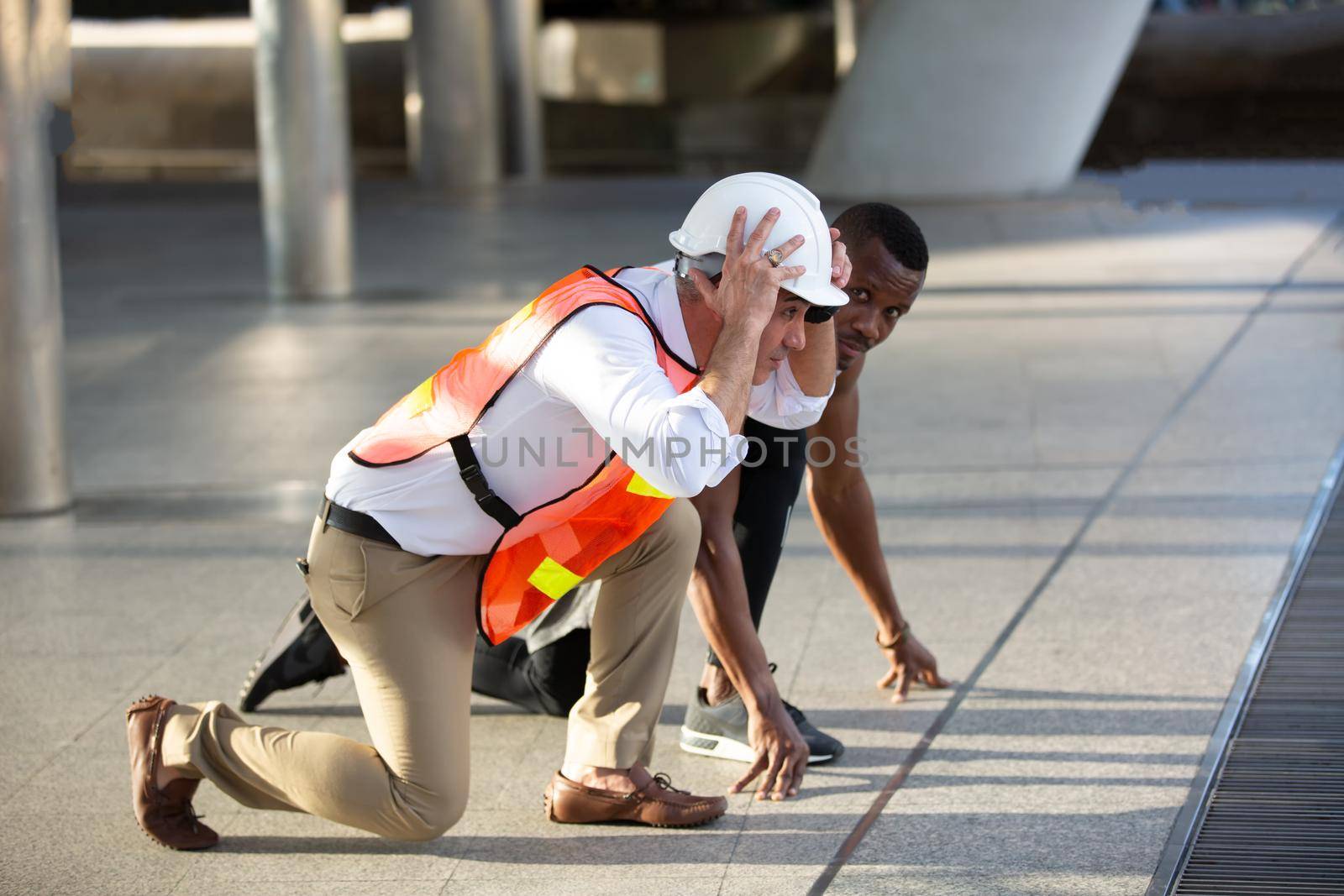 Engineering civil, Construction engineers discussion with architects at construction site or building site of high-rise building with Surveying for making contour plans by chuanchai