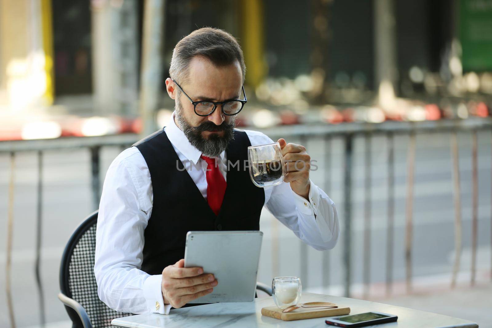 Bearded hipster businessman or Businessman hipster with stylish beard portraits.