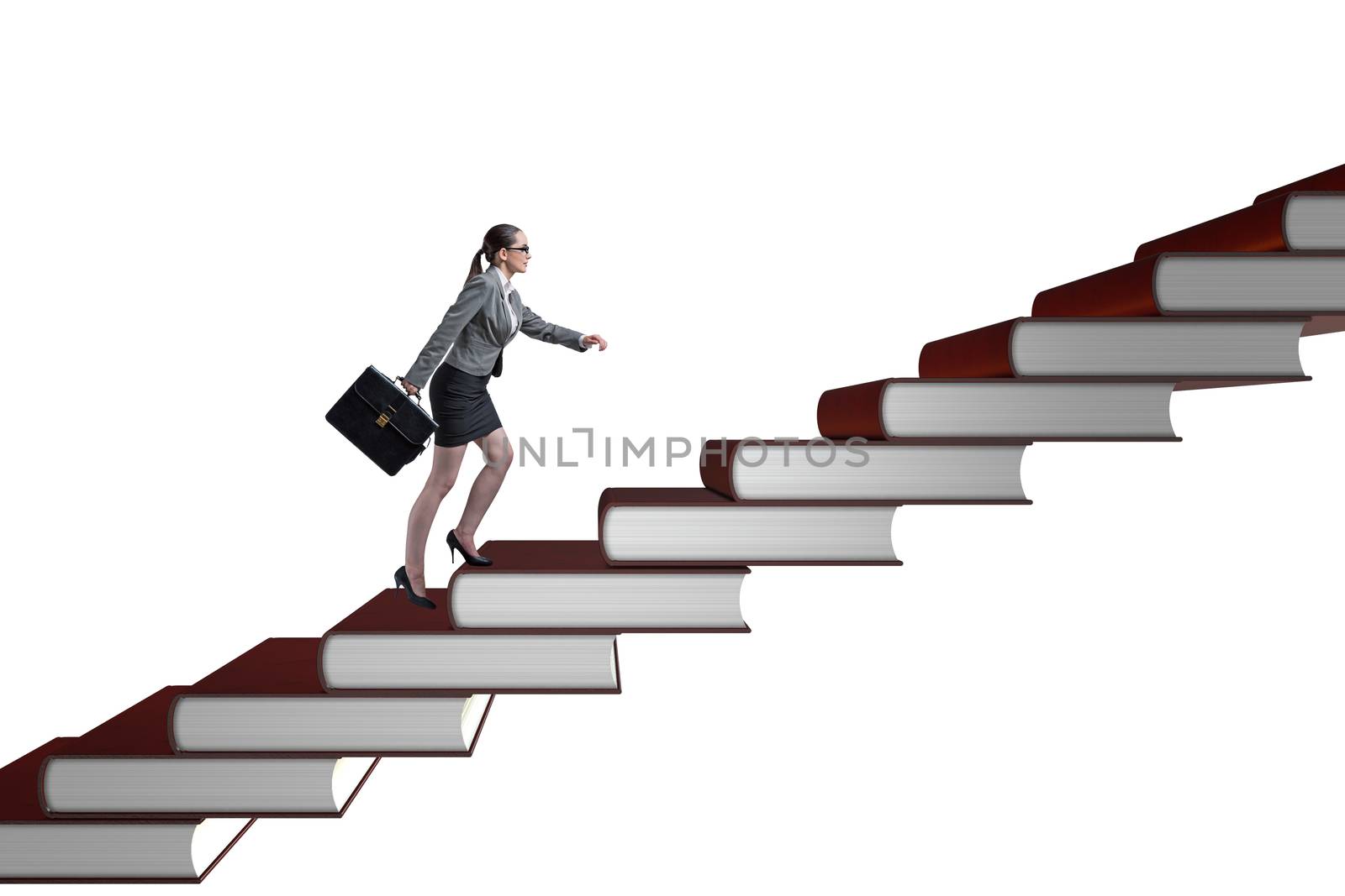 Businesswoman student climbing the ladder of education books by Elnur