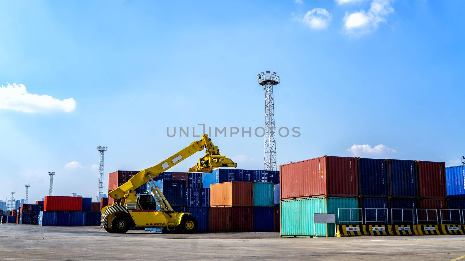 Container ship in import export and business logistics, By crane, Trade Port, Shipping cargo to harbor, International transportation, Business logistics concept by chuanchai