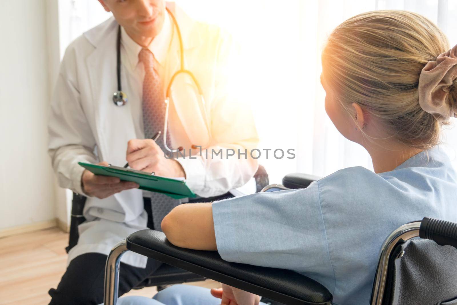 Doctor check up and discuss with patient in clinic or doctor talk with women patient in hospital