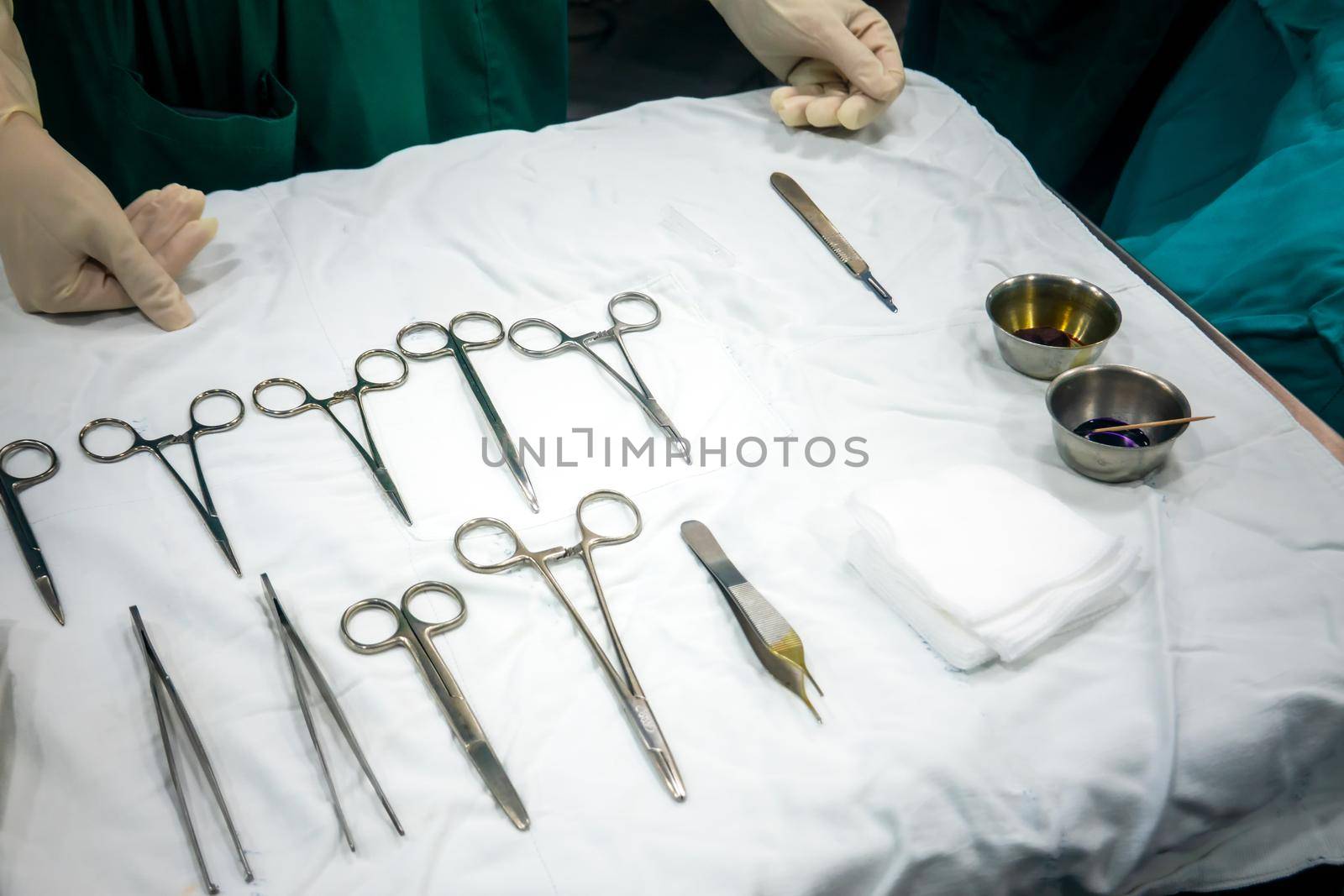 Above view on Surgical scissors in operation room by chuanchai