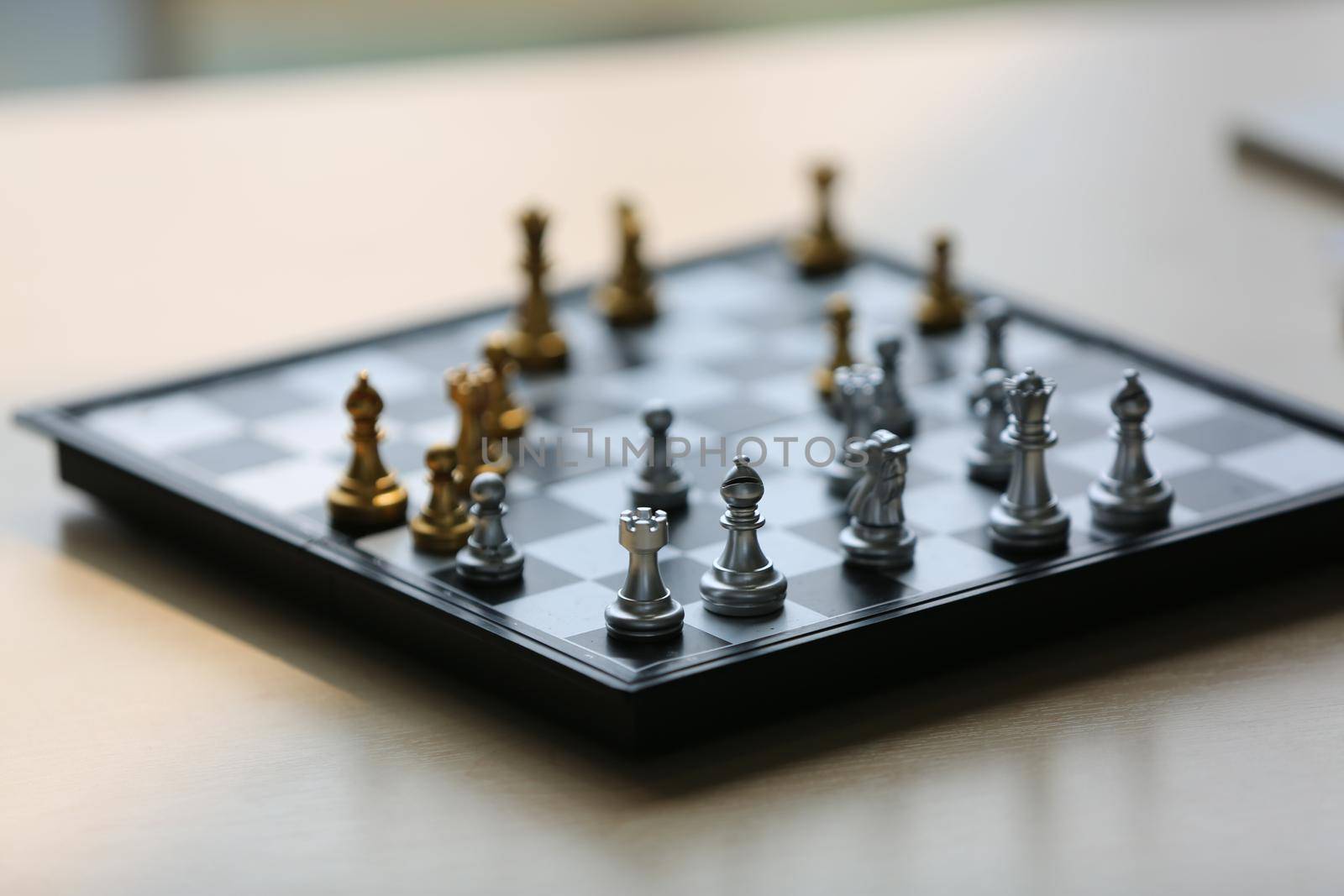 Close up on chess game board in table