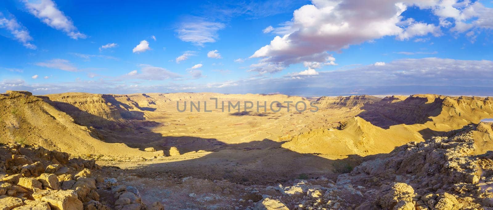 Panoramic view of HaMakhtesh HaKatan (small makhtesh, crater). The Negev desert, southern Israel
