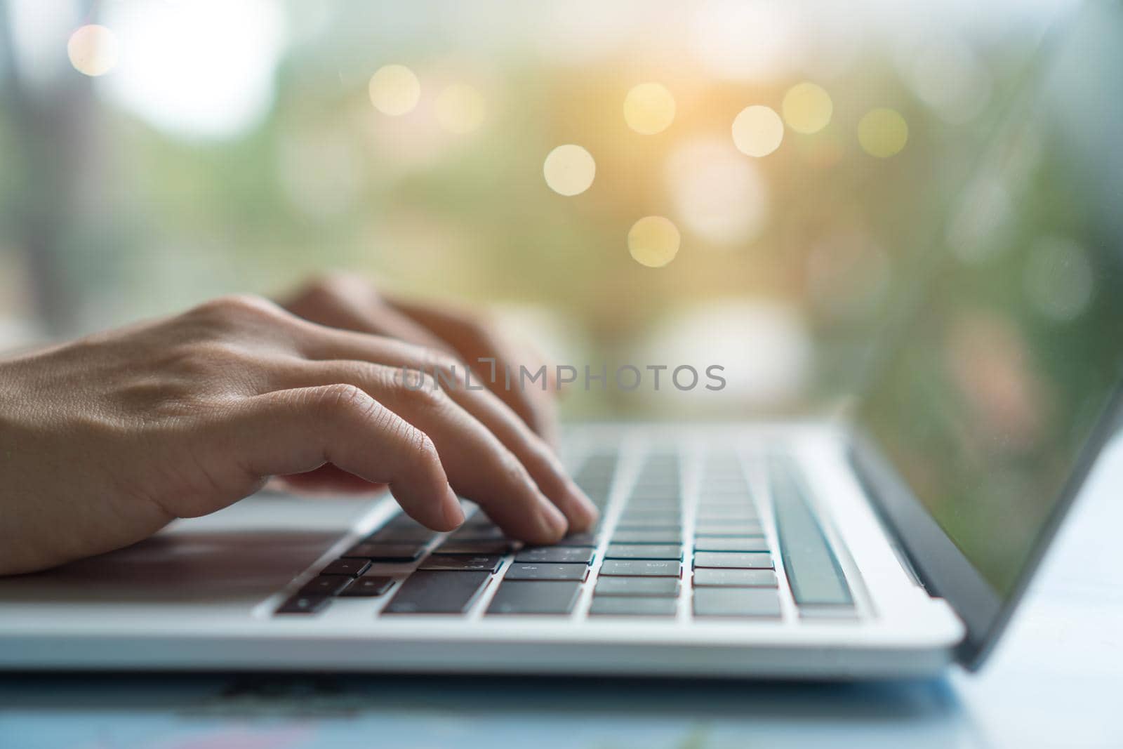 People using laptop to work study on work desk. Business, financial, trade stock maket and social network concept.