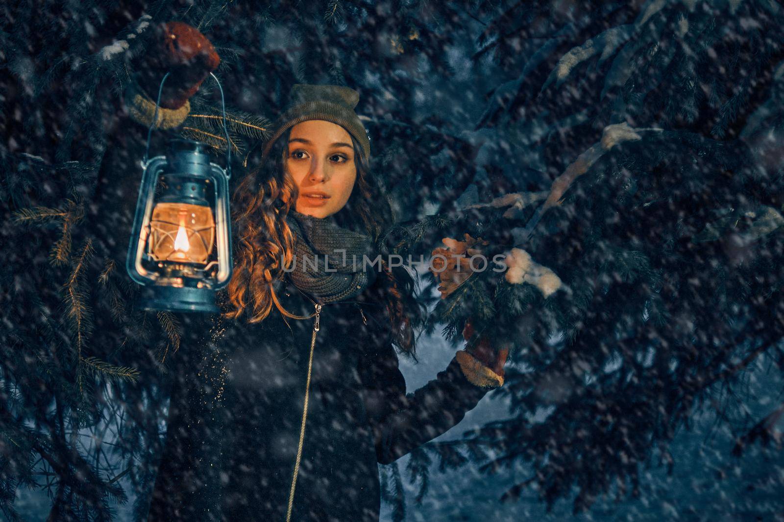 Young girl in winter forest fairy tale by snep_photo