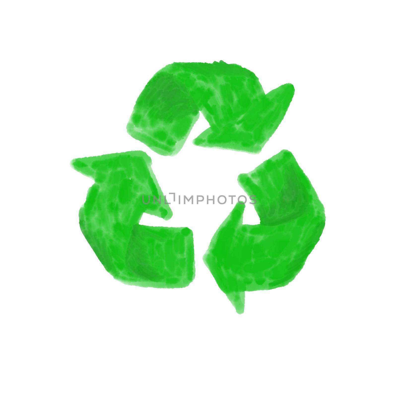recycle symbol green watercolor isolated on white background