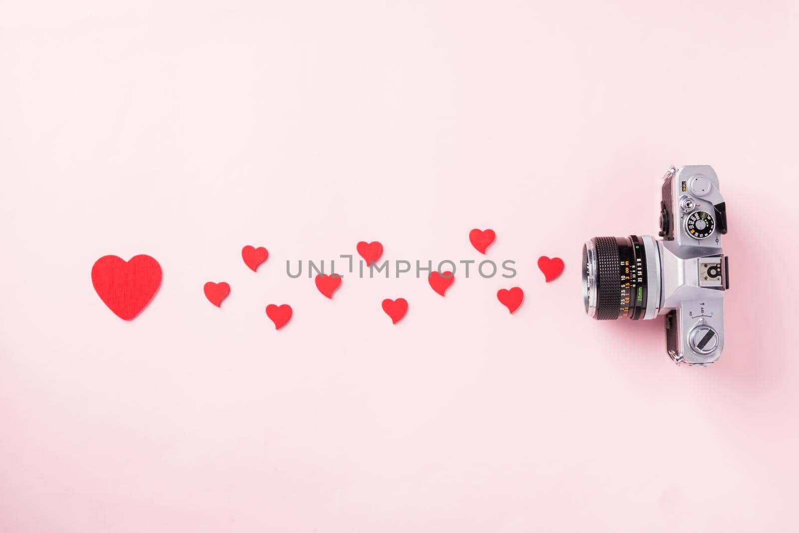 retro camera and red hearts composition greeting card by Sorapop