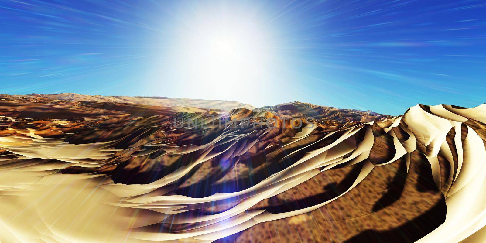 Dunes sunset over the desert. 3d rendering by alex_nako