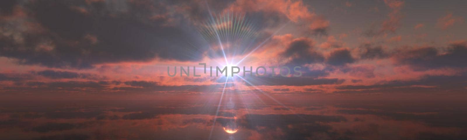sunset calmly sea sun ray 3d render illustration