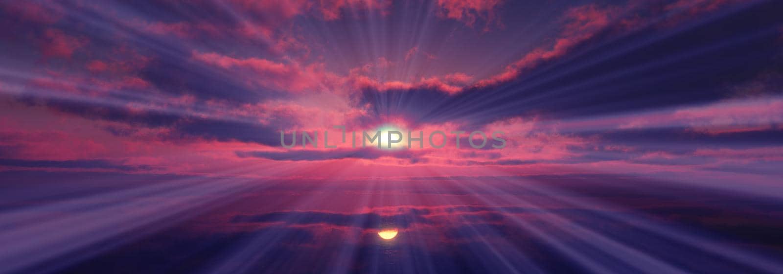 sunset calmly sea sun ray 3d render illustration