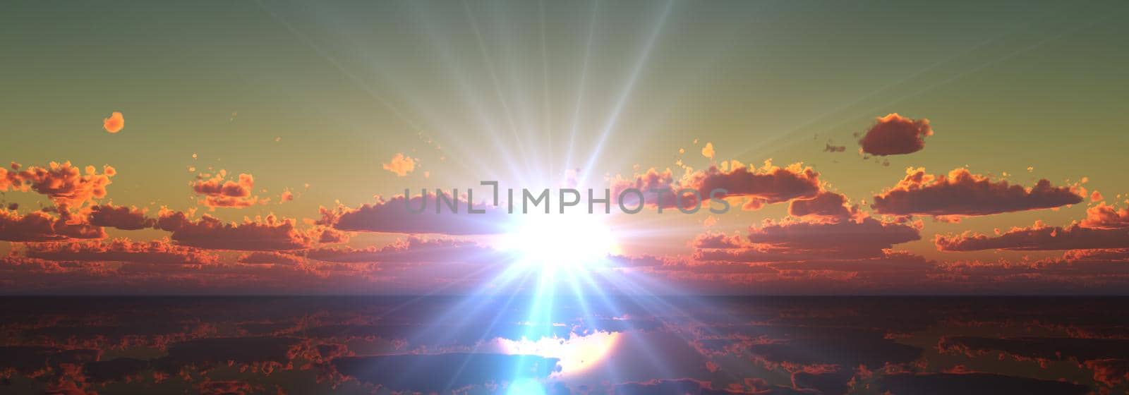 sunset calmly sea sun ray 3d render illustration
