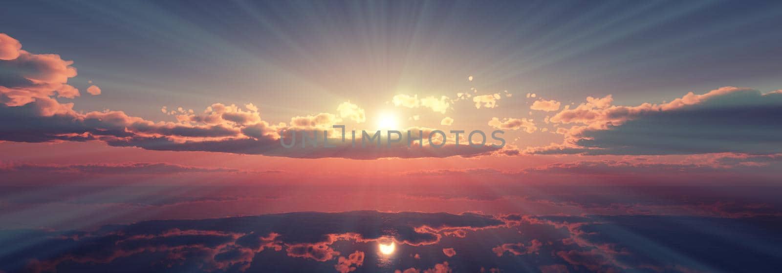 sunset calmly sea sun ray 3d render illustration