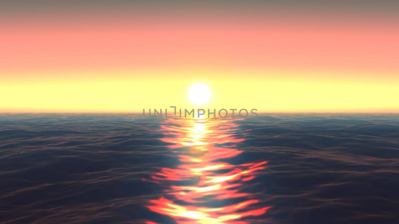 panorama of the ocean sunset, sea sunset, 3d render illustration