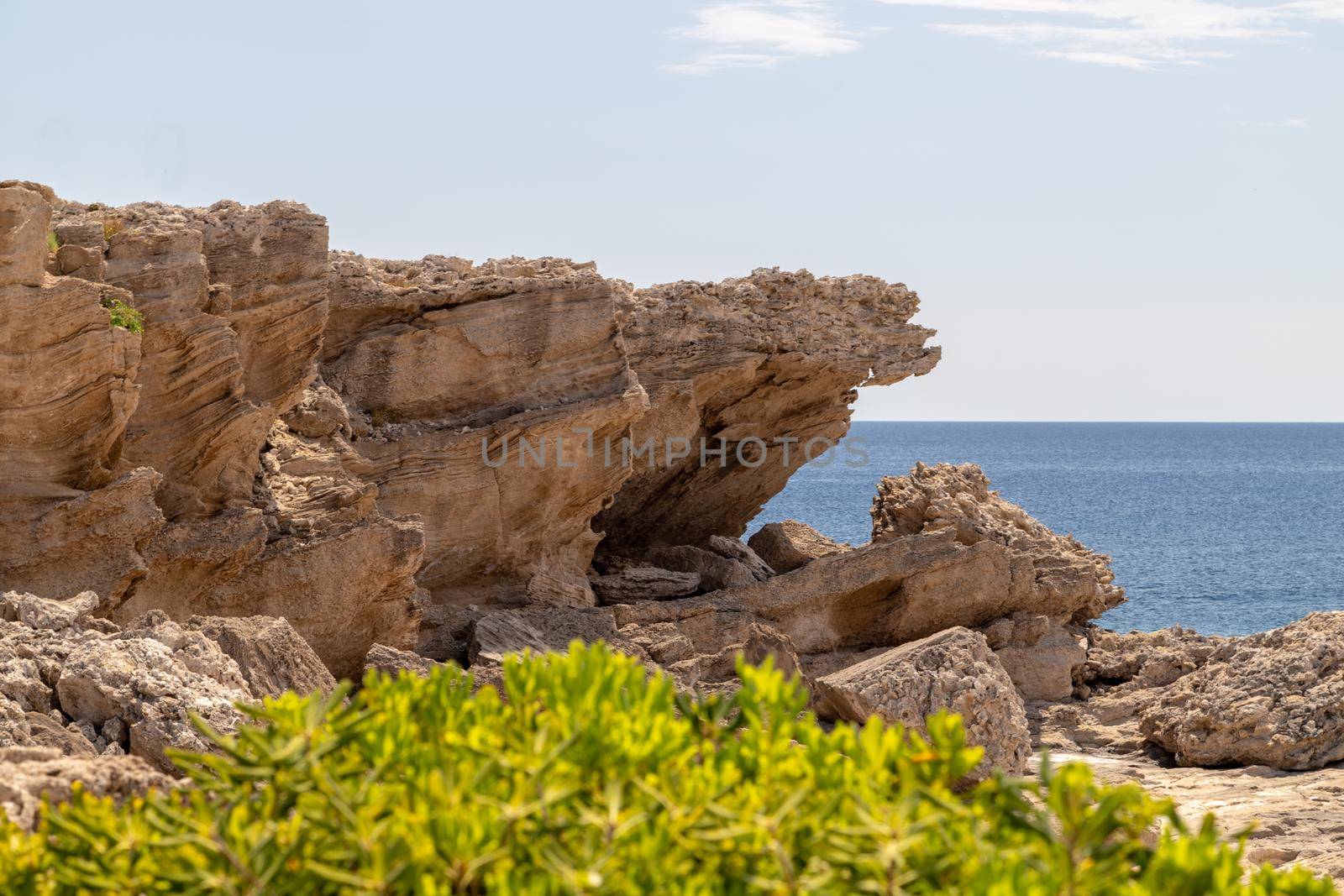 View at the rocky coastline at Kallithea Therms, Kallithea Spring on Greek island Rhodes 