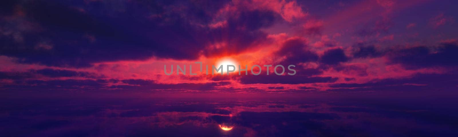 sunset calmly sea sun ray 3d render illustration