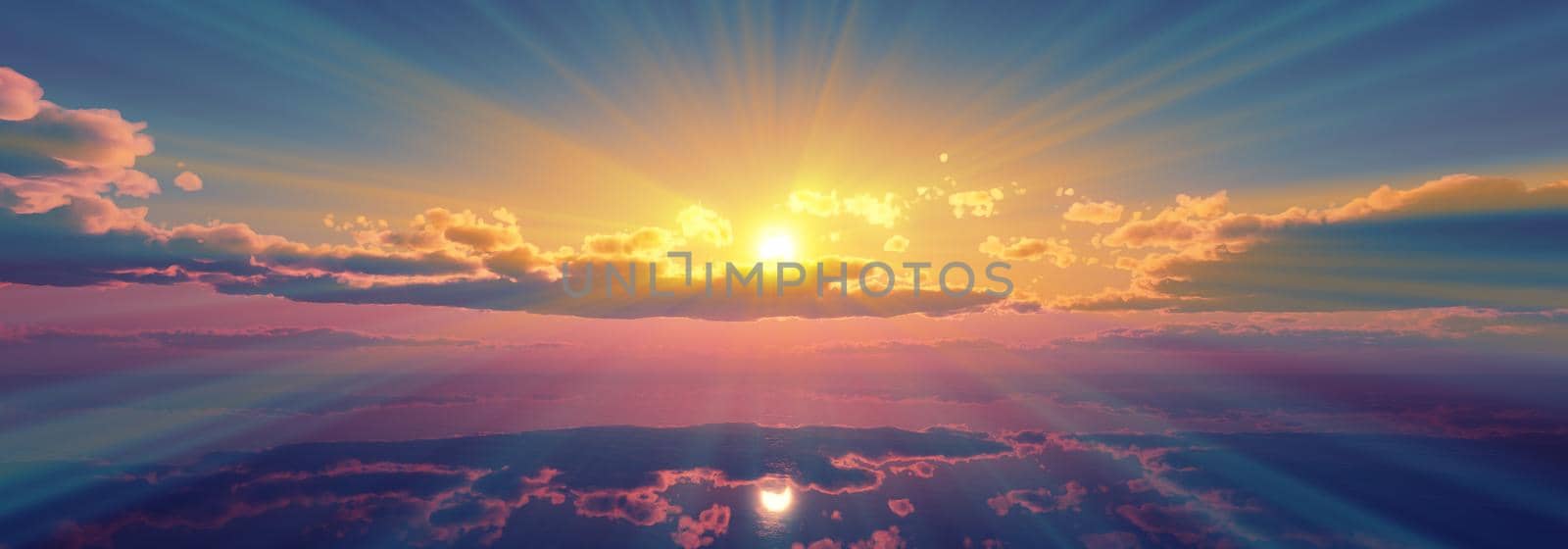 sunset calmly sea sun ray 3d render illustration