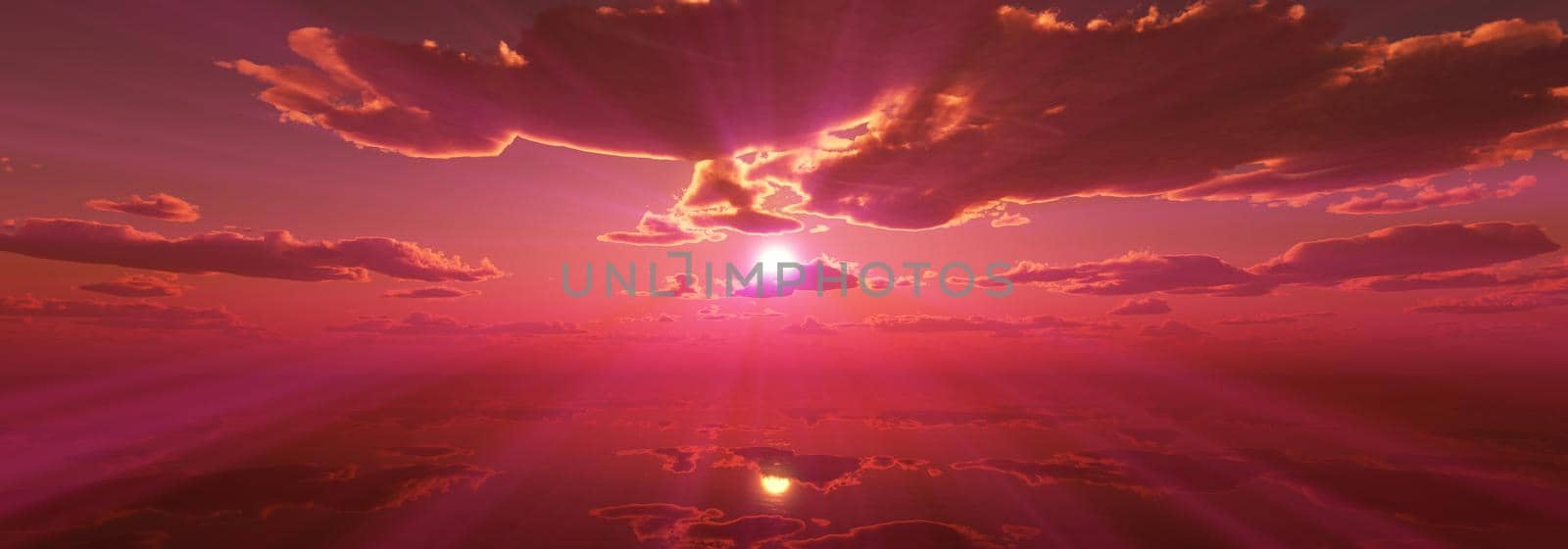 sunset calmly sea sun ray 3d render illustration