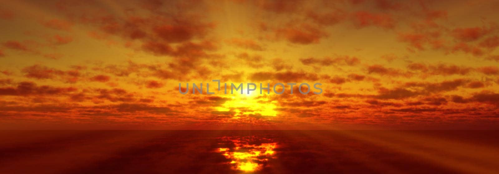 sunset calmly sea sun ray 3d render illustration