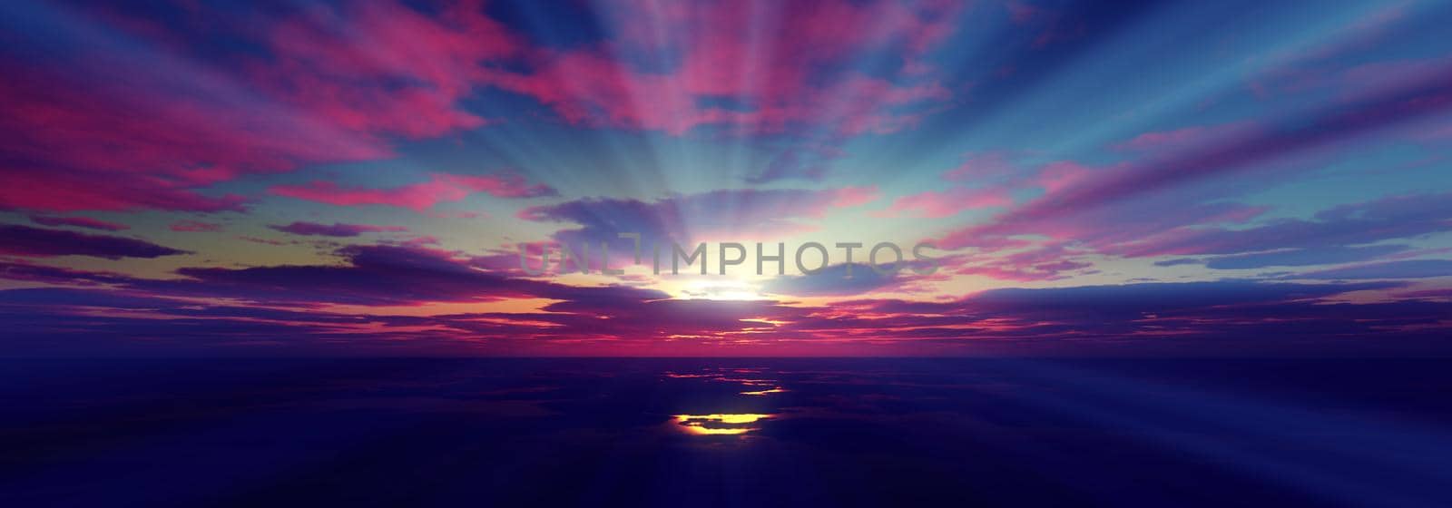 sunset calmly sea sun ray 3d render illustration