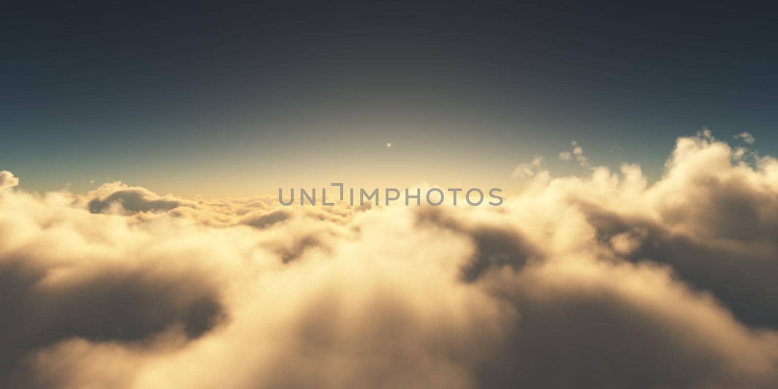 above clouds sunrise sun ray illustration, 3d rendering